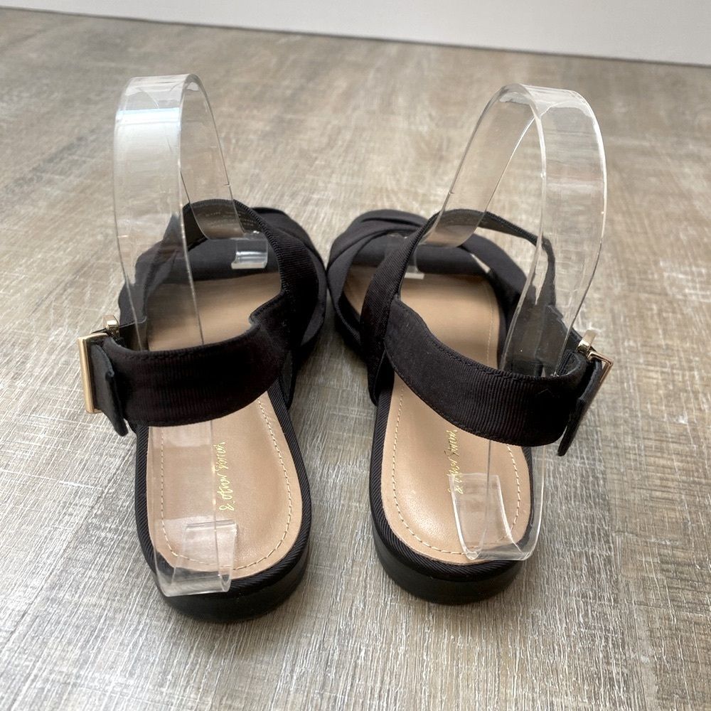 & Other Stories Black Twill Slingback Buckled Sandals Women’s 8 Wide Strap Flats - Picture 7 of 14